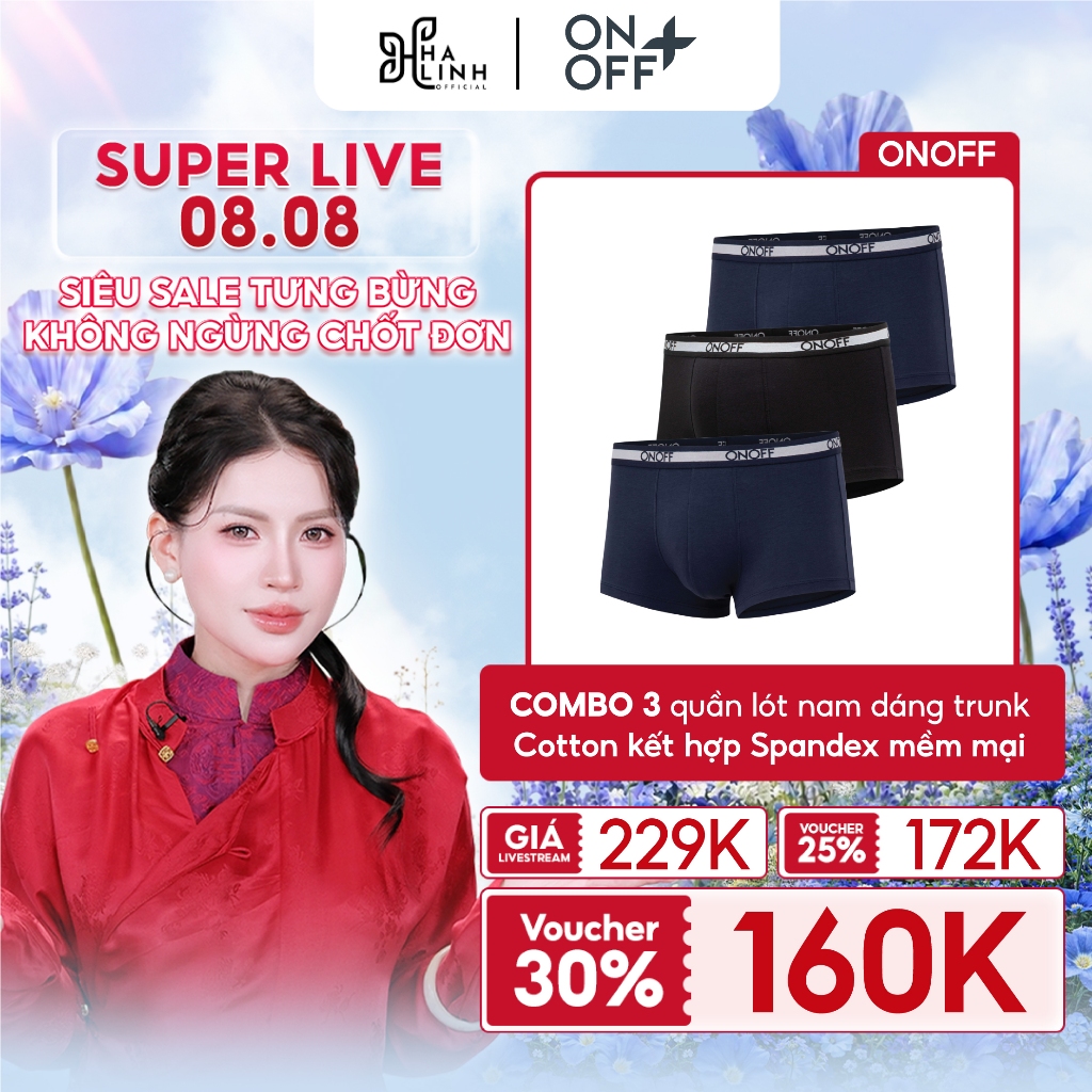 [Võ Hà Linh x ONOFF] Combo 3 quần lót nam dáng trunk năng động kết hợp lưng thun nhỏ gọn, ôm vừa vặn
