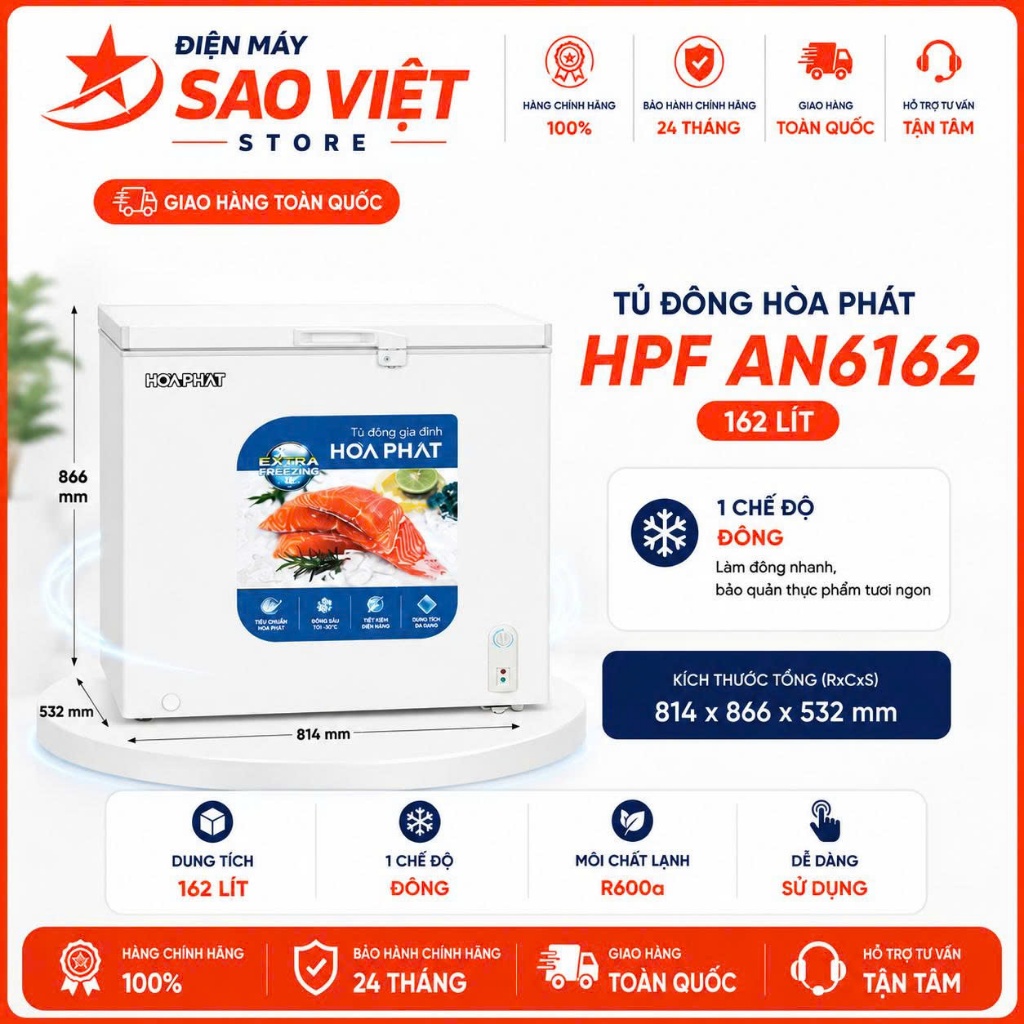 Tủ Đông Hòa Phát 162 Lít HPF AN6162 1 Cửa Đông Nhanh Bảo Hành 24 Tháng Chính Hãng Tại Nhà