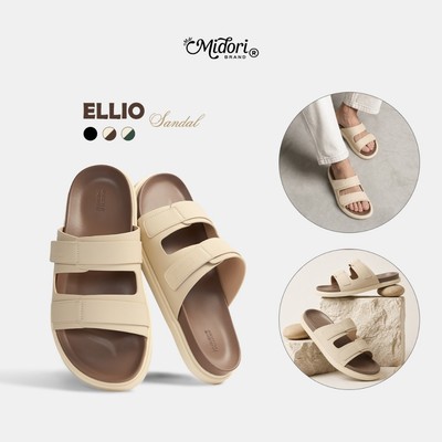 Dép Nam ELLIO Quai Ngang Da Microfiber Cao Cấp Đế Bằng Chống Trơn Trượt Đi Làm Chơi Học | M STUDIO