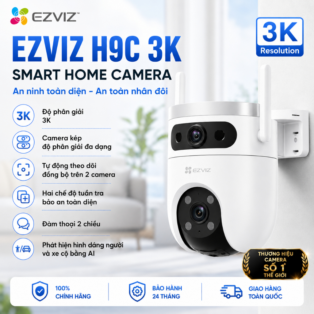 Camera Wifi 2 Mắt EZVIZ Ngoài Trời H9C Dual, H90 Dual Cao Cấp, Xoay 360, Tích Hợp AI Thông Minh, Qua