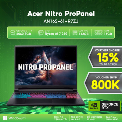 Laptop Gaming Acer Nitro ProPanel AN16S-61-R7ZJ (Ryzen AI 7 350 | GeForce RTX™ 5060 8GB | 16GB | 512GB | 16' 2K+ 180Hz |