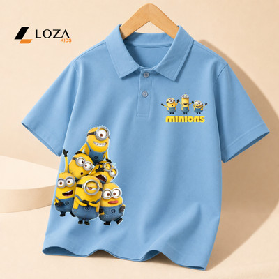 Áo polo bé trai in hình Minion cho bé đi học đi chơi, size từ 15-40kg chất liệu thun cotton 4 chiều- Loza Kids PL3670