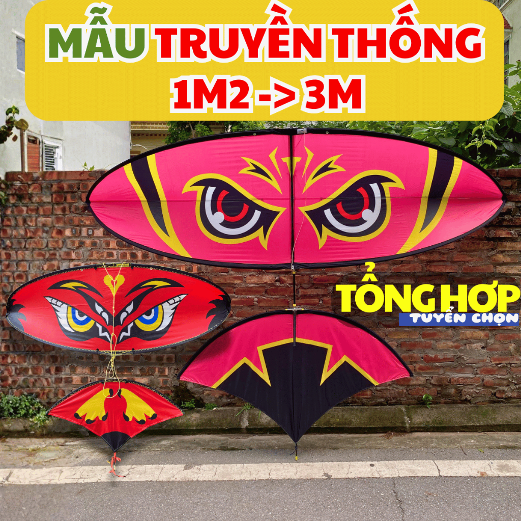 Diều sáo Vivu 1m2 - 3m mẫu TRUYỀN THỐNG – áo in nhiệt – khung cacbon lắp ghép