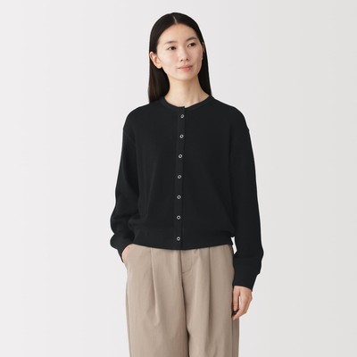 [26AW] MUJI Áo Cardigan Nữ Cổ Tròn Vài Waffle