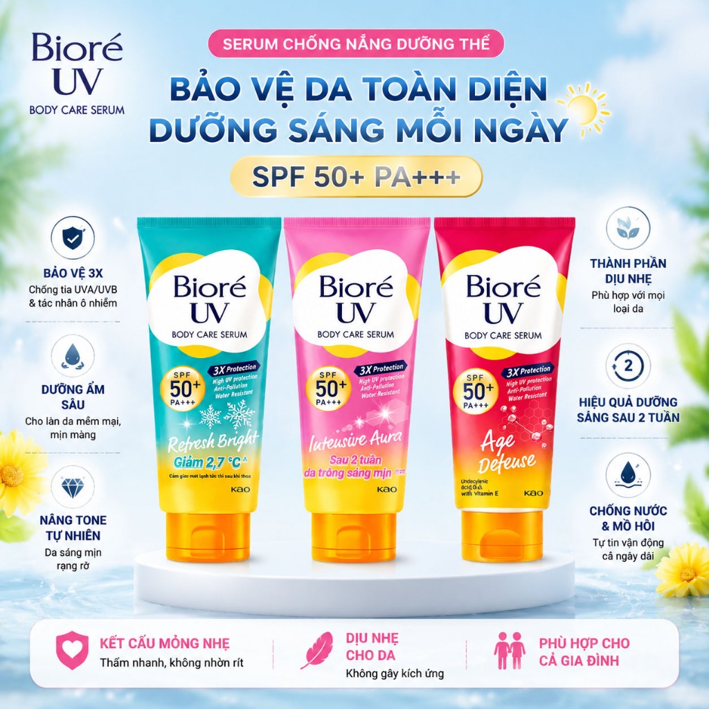Biore UV Kem chống nắng body SPF50+ PA++++ 150ml, chống nước, kiềm mồ hôi, nâng tông da