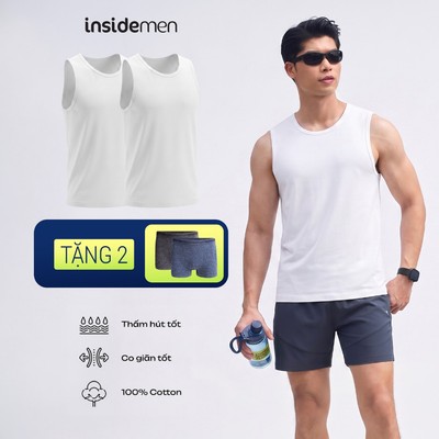 Combo 2 Áo Ba Lỗ Nam Insidemen Vải Cotton Cổ Tròn Thấm Hút Tốt Áo Lót Nam Mặc Đẹp ITL001EXP02