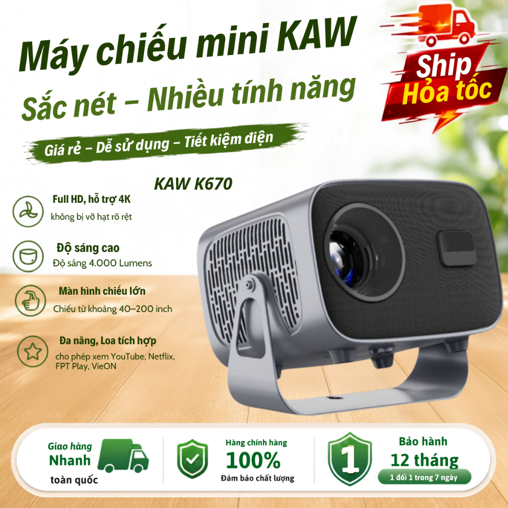 Máy Chiếu Mini Kaw - k660 chiếu sắc nét, Xem Phim Giải Trí, Dạy Học, Văn Phòng, Đa Năng - Bảo hành c