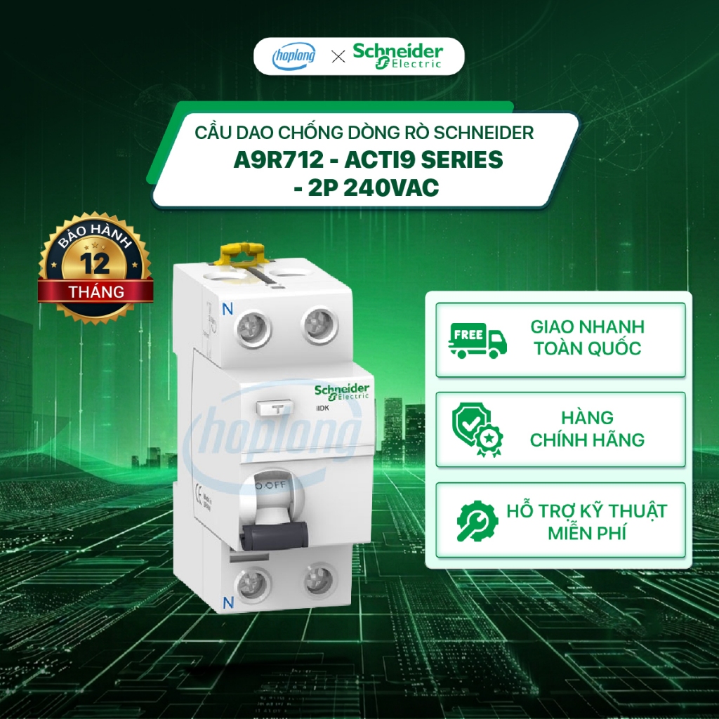 Cầu dao chống dòng rò Schneider A9R71263 - Acti9 Series - 2P 240VAC - 63A 30mA 4 Poles - Aptomat