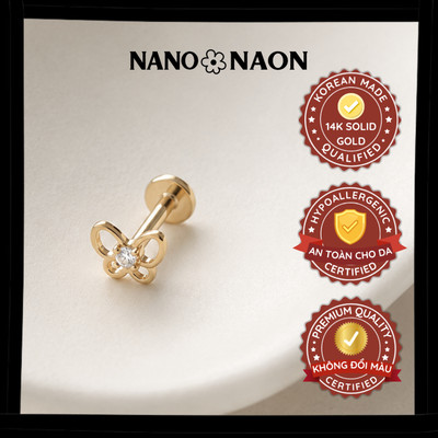 [Nano&Naon] Khuyên tai Vàng 14K Hàn Quốc flatback bướm rỗng nhí 1193 - Nano&Naon