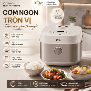 Nồi Cơm Điện Bear RC-4H30S 1L, 600W, Lòng Tráng Men, 12 Chế Độ Đa Năng, BH Chính Hãng 18 Tháng