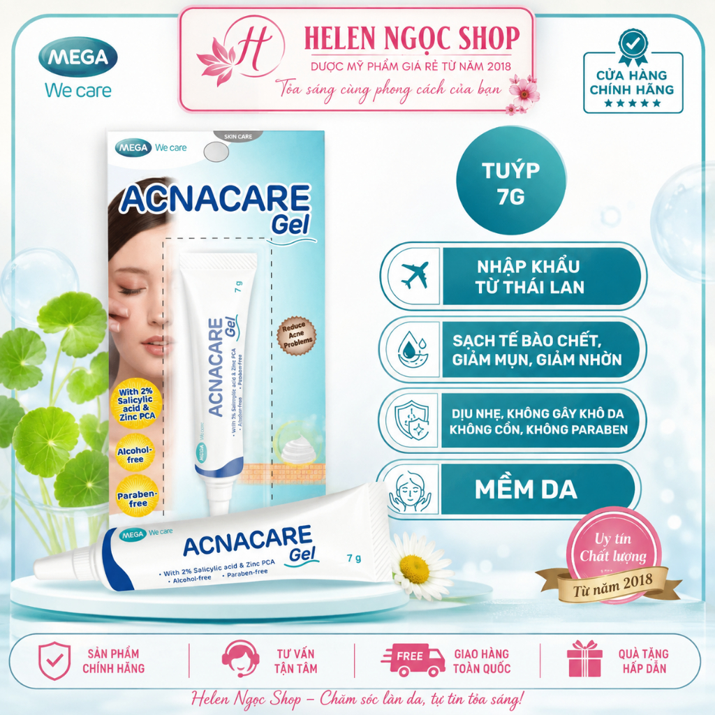[NEW] Acnacare Gel giúp giảm mụn , giảm nhờncid Salicyic, Kẽm TUÝP 7G