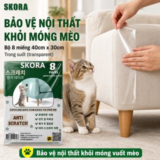 Miếng dán mèo cào SKORA thương hiệu Hàn Quốc 8 miếng dán bảo vệ ghế sofa đồ nội thất tiện ích chất lượng cao