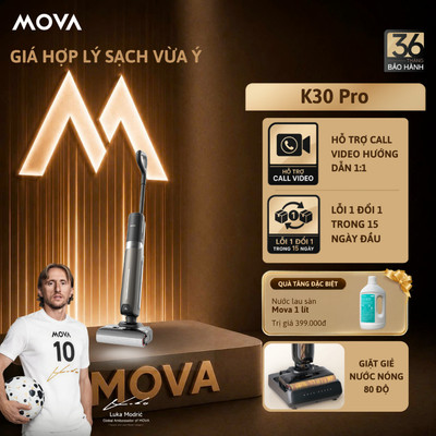 Máy Hút Bụi Lau Sàn Không Dây Mova K30 Pro | Lực Hút 21.000Pa | Ngả Phẳng 180° | Bảo Hành 36 Tháng