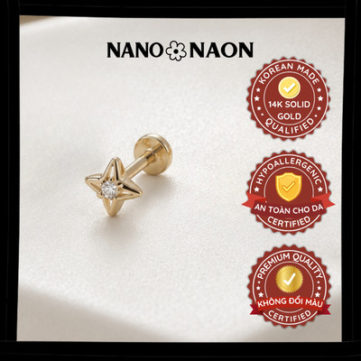[Nano&Naon] Khuyên tai Vàng 14K Hàn Quốc flatback tinh tú 1194 - Nano&Naon