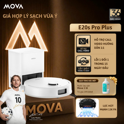 Robot Hút Bụi Lau Nhà Mova E20s Pro Plus | Lực Hút 13.000Pa | Chổi Chống Rối | Bảo Hành 36 Tháng