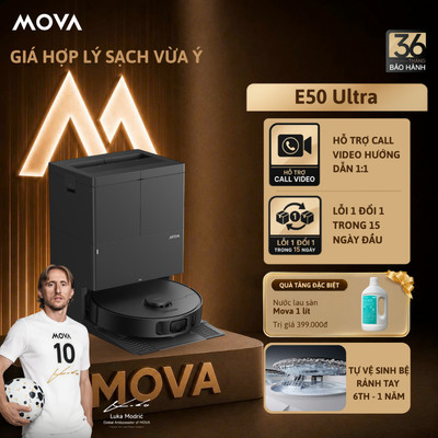 Robot Hút Bụi Lau Nhà Mova E50 ULTRA | Lực Hút 30.000PA | Tự Giặt Giẻ Tự Đổ Rác | Xòe Giẻ 5cm | BH 36 Tháng