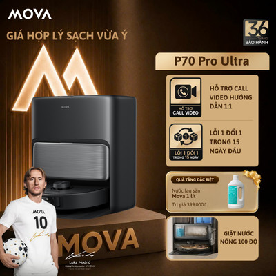 Robot Hút Bụi Mova P70 Pro ULTRA | Lực Hút Đỉnh Cao 30.000Pa, Giặt Nước Nóng 100 Độ | BH 36 Tháng