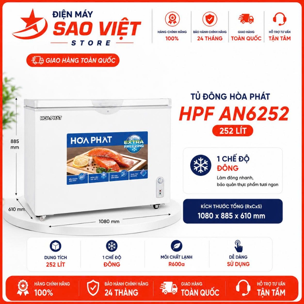Tủ Đông Hòa Phát HPF 252 Lít AN6252 Một Cửa Đông Nhanh Bảo Hành 24 Tháng Toàn Quốc