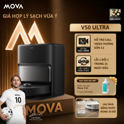 Robot Hút Bụi Lau Nhà Mova V50 Ultra | Lực hút 24.000Pa | Lau sàn nước ấm 50°C đánh bay dầu mỡ | BH 36 tháng