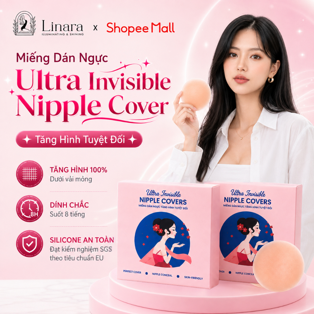 (Có keo) Miếng Dán Ngực Silicone Linara Siêu Mỏng, Che Đầu Ngực Tàng Hình, Không Viền, Tái Sử Dụng N