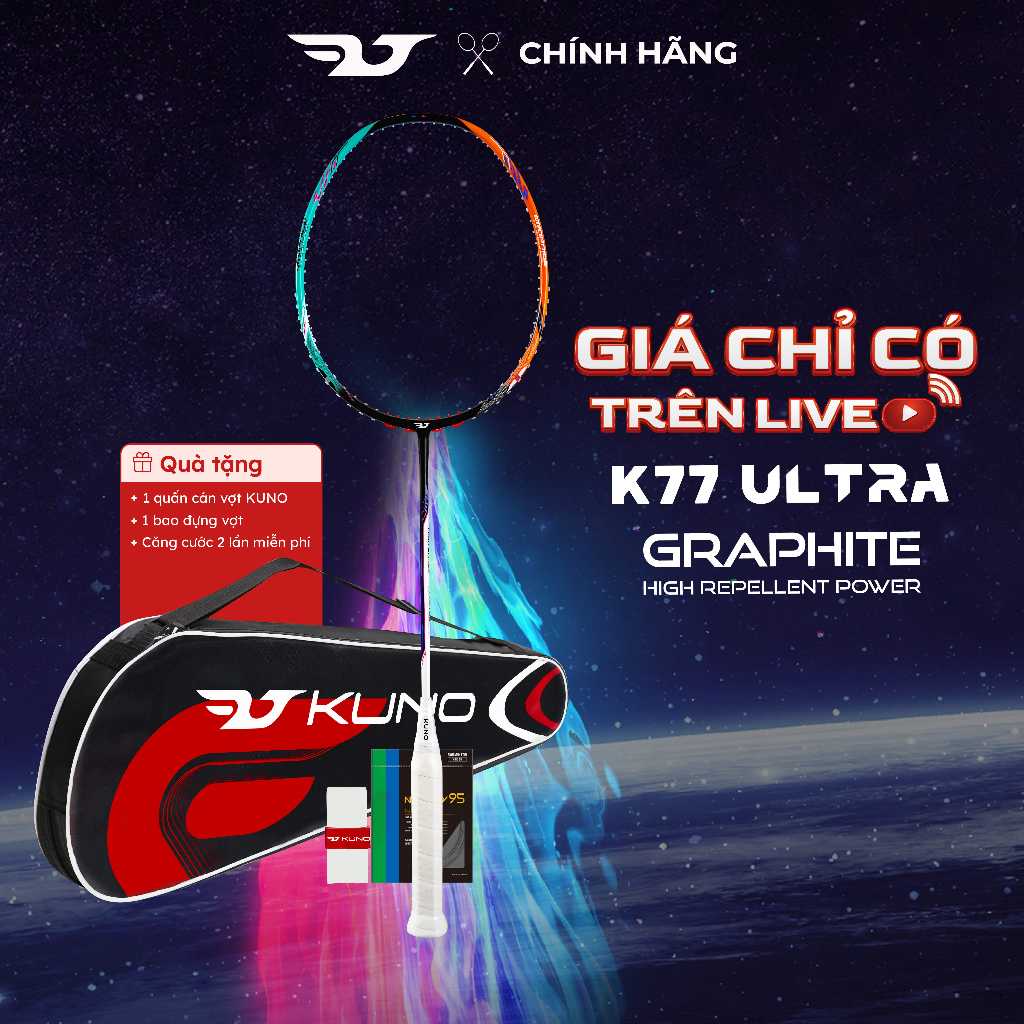 Vợt Cầu Lông KUNO K77 ULTRA Chính Hãng – Thiên Công Tốc Độ, Trợ Lực Tốt, Full Carbon 4U Cao Cấp Được
