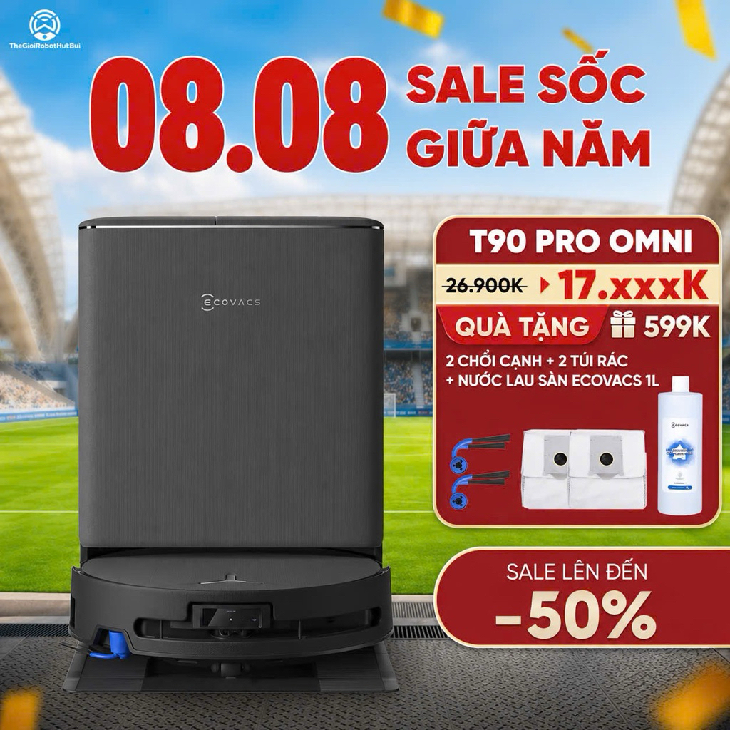 Robot hút bụi thông minh Ecovacs T90 PRO OMNI - Lực hút 30.000 Pa - Bảo Hành Chính Hãng 24 Tháng