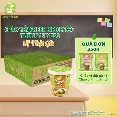 Thùng 16 Ly Cháo Yến Green Bird Vị Thịt Gà Dinh Dưỡng Tiện Lợi - Ly 55g