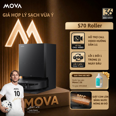 Robot hút bụi lau nhà Mova S70 Roller | Lực hút đỉnh cao 28.000Pa, Siêu công nghệ | BH 36 tháng