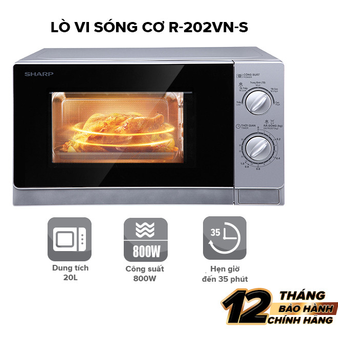Lò Vi Sóng Cơ 800W Sharp R-202VN-S/R-203VN-M/R-205VN-S - 5 mức công suất + Hẹn giờ 35p - Chính Hãng