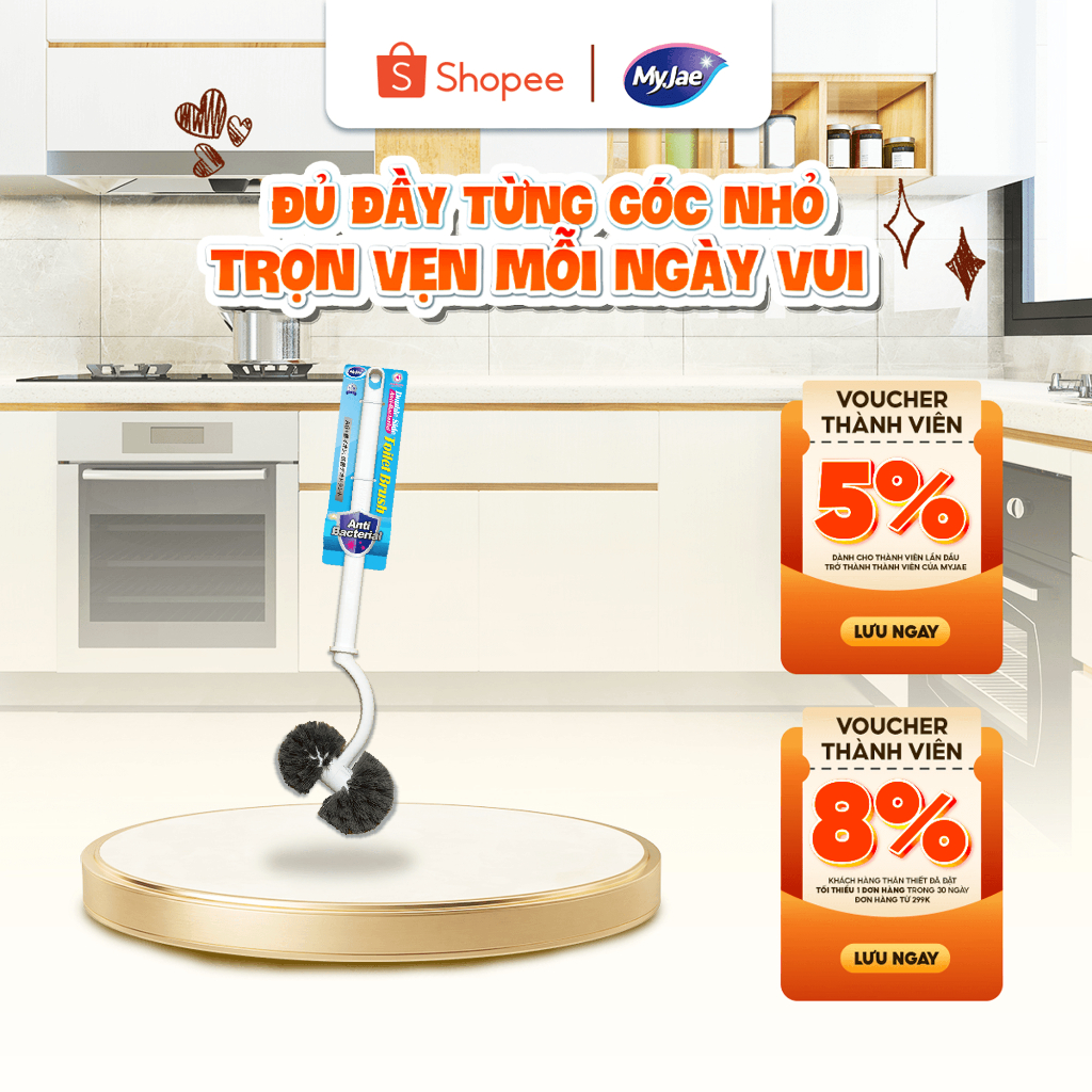 Cây chà bồn cầu, cọ chà toilet MyJae -2 đầu tròn 45cm