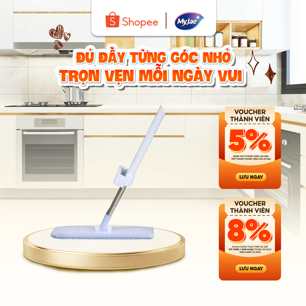 Cây lau nhà tự vắt 380Plus sợi microfiber MyJae