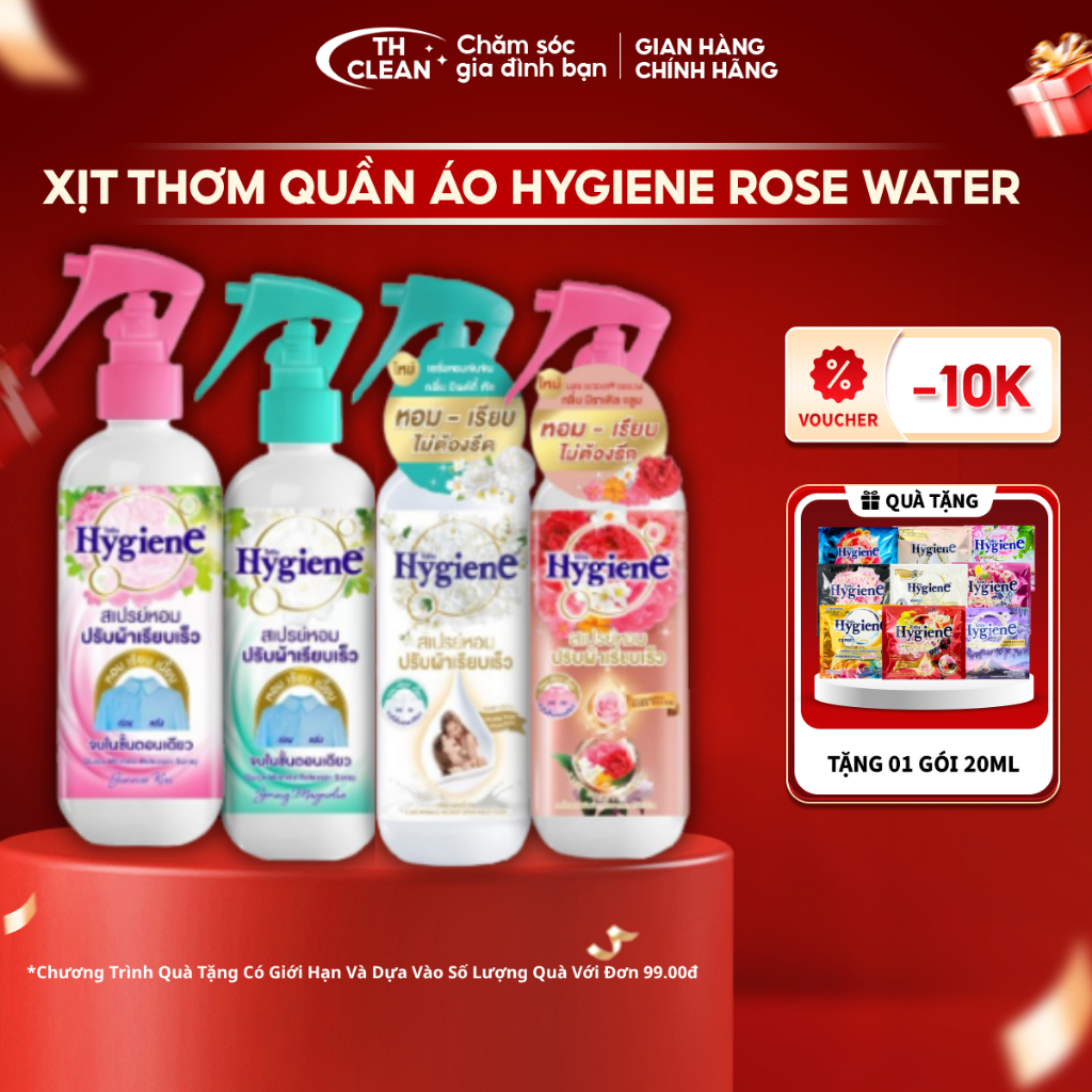 Xịt vải Hygiene, Xịt Thơm Quần Áo Hygiene Làm Phẳng Quần Áo, Xịt thơm Hygiene Rose Water Thái Lan Lư