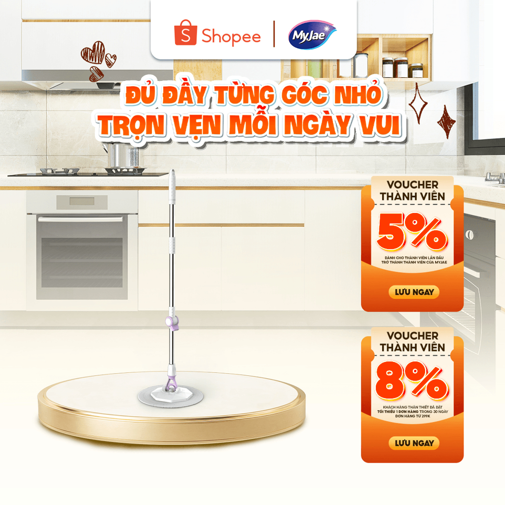 [Dài 134cm] Cây Lau Nhà Đơn MyJae – Xoay 360°, Sợi Microfiber Cao Cấp