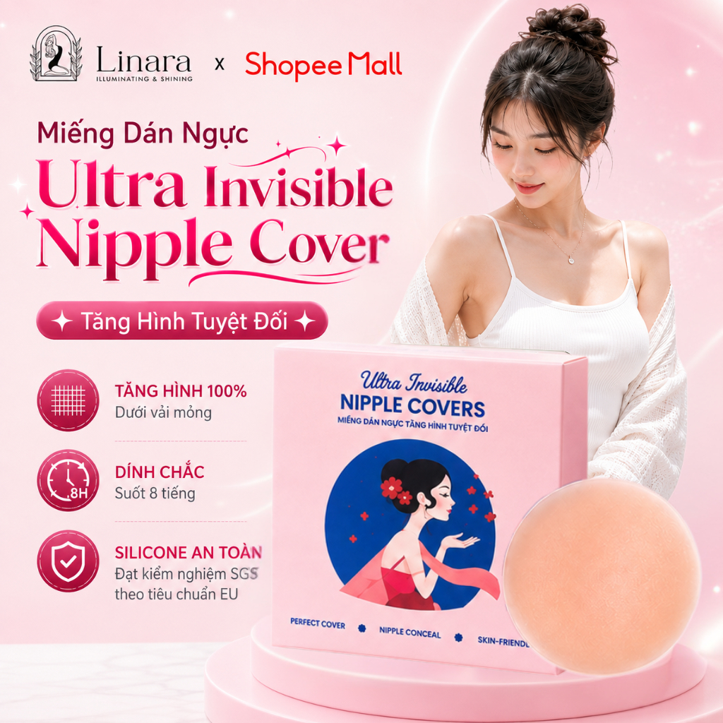 [Có Keo Tàng Hình] Miếng Dán Ngực Linara Silicone Siêu Mỏng, Không Lộ Viền, Tái Sử Dụng Nhiều Lần
