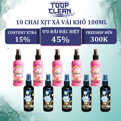 [Chính Hãng] Combo 10 Chai Xịt Xả Vải Khô HygienC Plus 100ml/Chai - Hương Mẫu Đơn/ Hoa Hồng