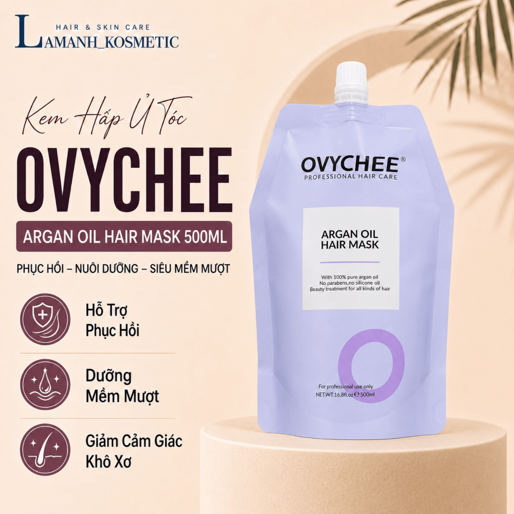 Kem Hấp Ủ Tóc Ovychee Argan 500ml Dạng Túi | Dưỡng Tóc Mềm Mượt, Giảm Khô Xơ, Xơ Rối.