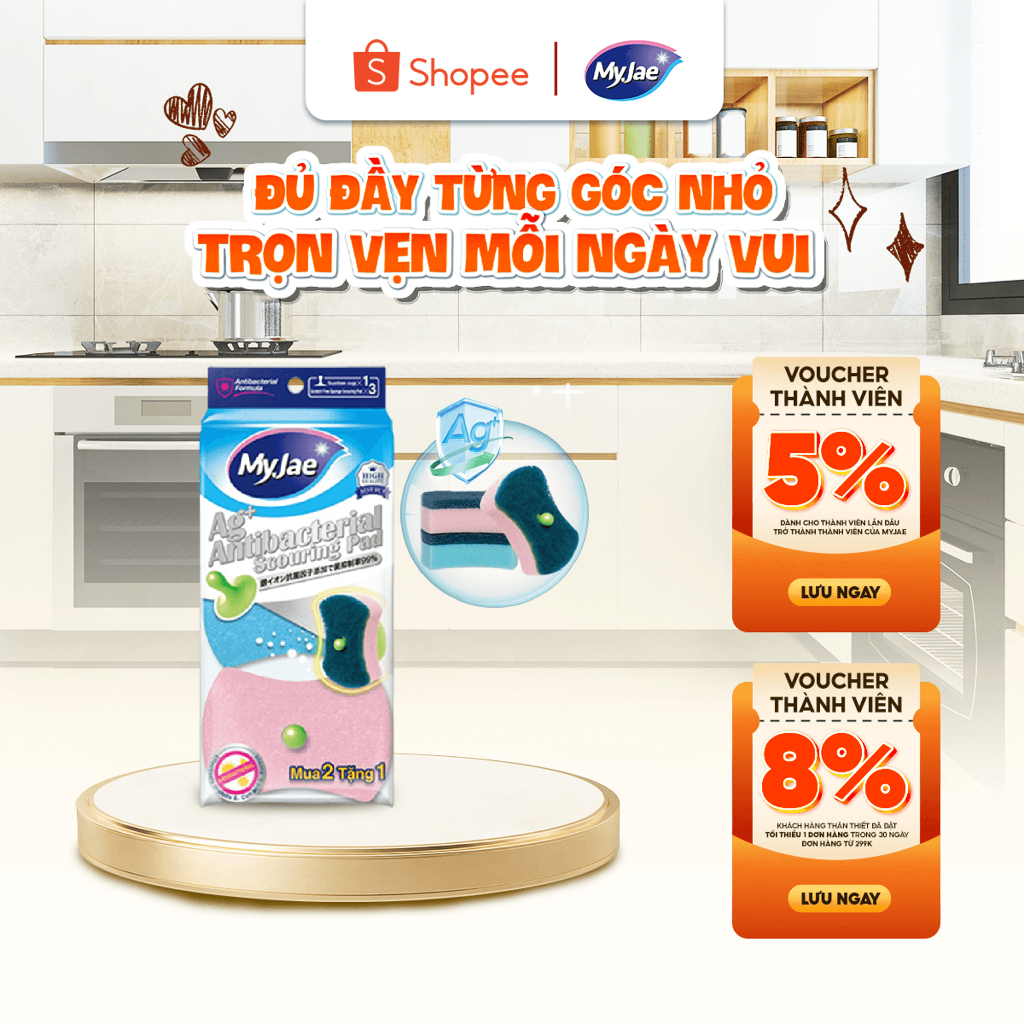 [DAILY LIVE T8] Miếng bọt biển kháng khuẩn-sợi tre rửa chén MyJae - Miếng rửa chén sợi tre tạo bọt, 