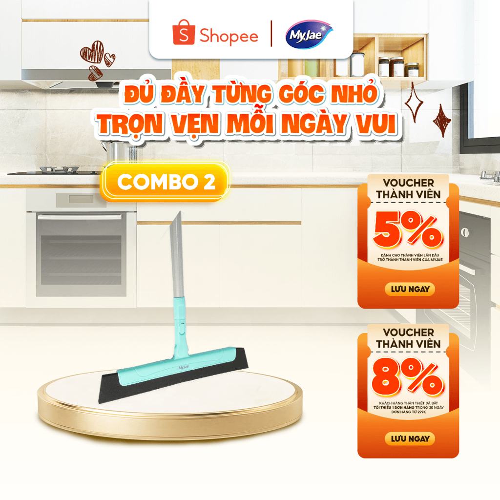 COMBO 2 Chổi Quét Nhà Đa Năng EVA MyJae – Gạt Nước Sàn, Quét Tóc, Gom Bụi, Vệ Sinh Nhà Tắm
