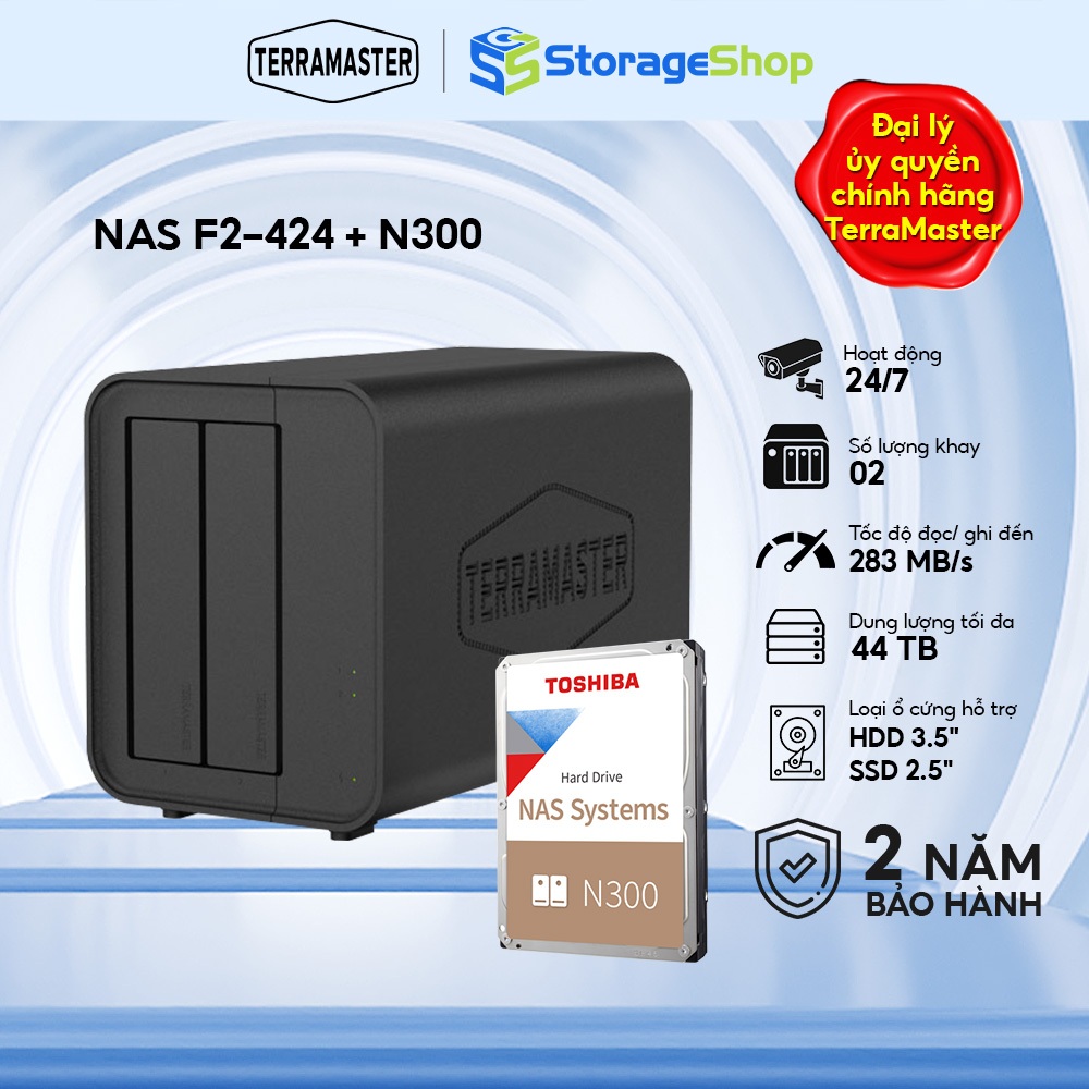 Combo Ổ cứng mạng NAS TerraMaster F2-424 +1 ổ cứng HDD Toshiba N300 3.5inch - Storage Shop