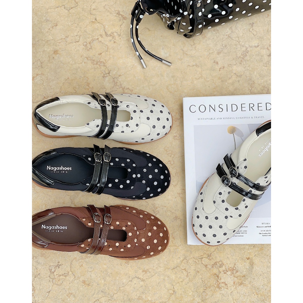 GIÀY BÚP BÊ NAGASHOES BALLET SNEAKER CHẤM BI HAI QUAI NAB156