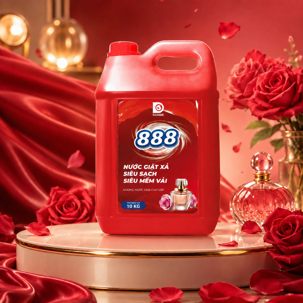 Nước Giặt Xả 888 Hương Nước Hoa Cao Cấp 10kg – Siêu Sạch, Siêu Mềm Vải