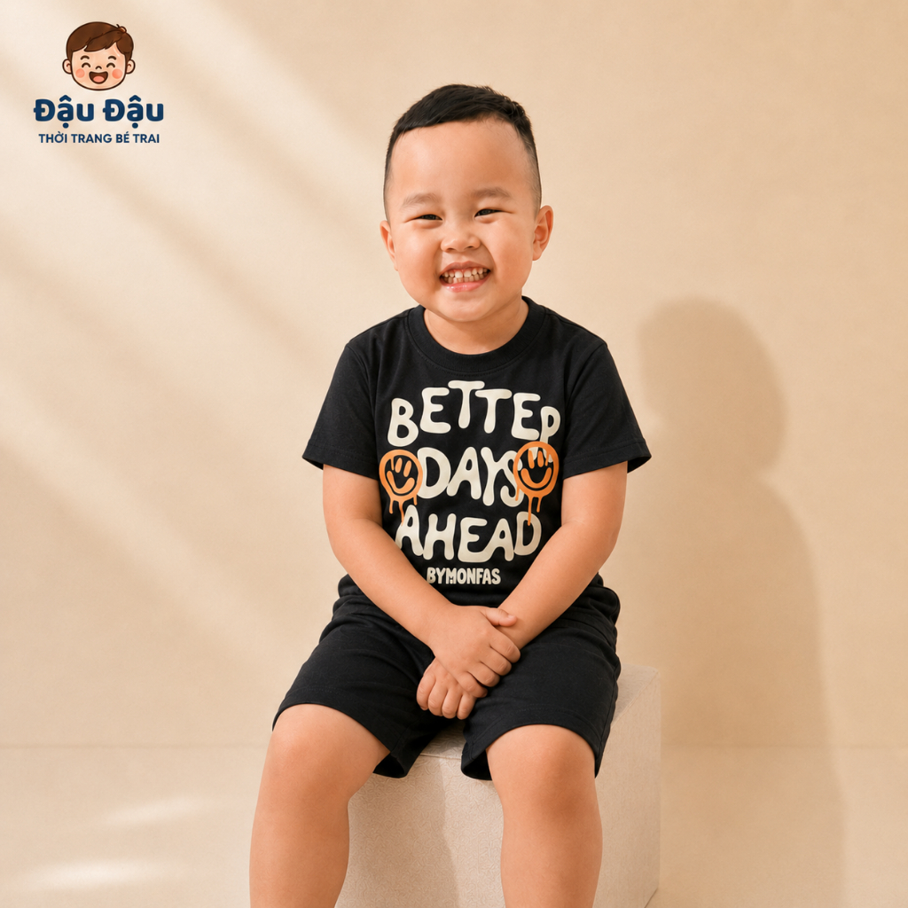 Áo Phông Bé Trai Hình Mặt Cười Cá Tính Form Rộng Streetwear | Đậu Đậu (9-45kg)