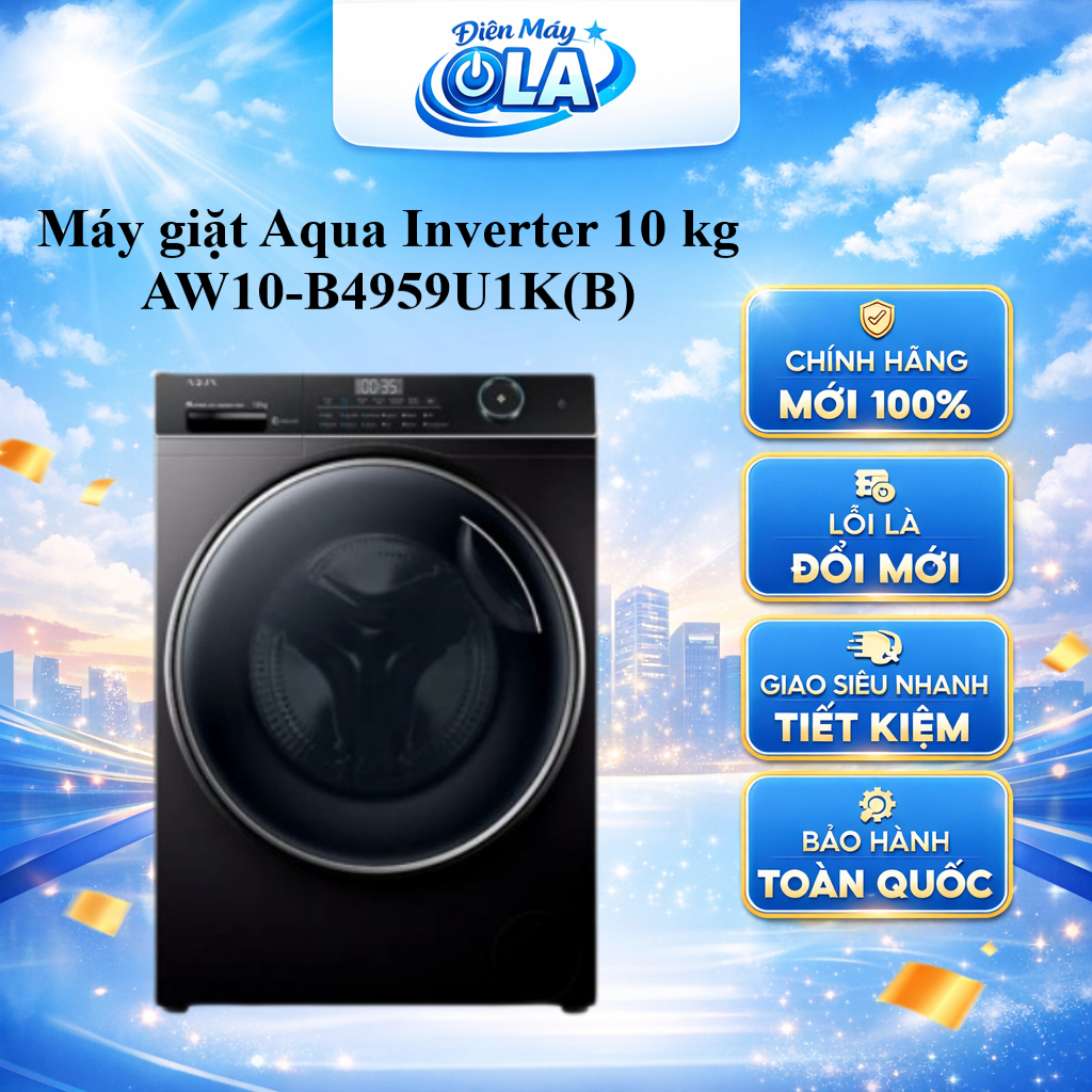 (HCM) - AW10-B4959U1K(B) - Máy giặt Aqua Inverter 10 kg AW10-B4959U1K(B) - GIẶT HƠI NƯỚC