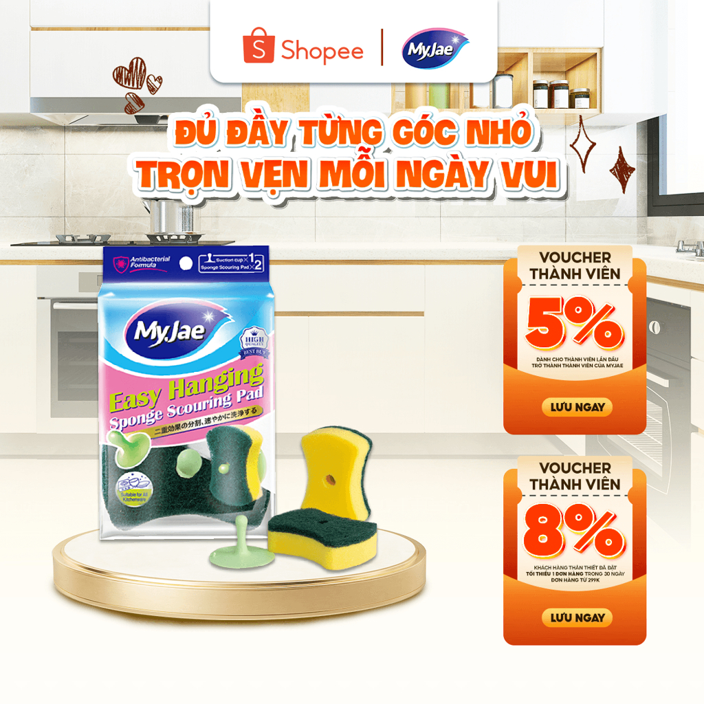 [Màu xanh] Set 2 miếng bọt biển rửa chén bát mút xốp MyJae đa năng - Gọn gàng, tiện lợi, kèm miếng n