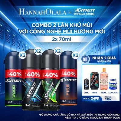 [HANNAH x XMEN][TĂNG 40% DUNG TÍCH] Combo 2 Lăn khử mùi XMen 70ml/chai Amazon/Vegas/Wood/Fire - Hương Thơm Nam Tính