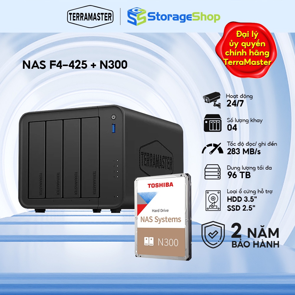 Combo Thiết bị lưu trữ mạng NAS TerraMaster F4-425 4-bay + Ổ Cứng HDD Toshiba N300 - Storage Shop