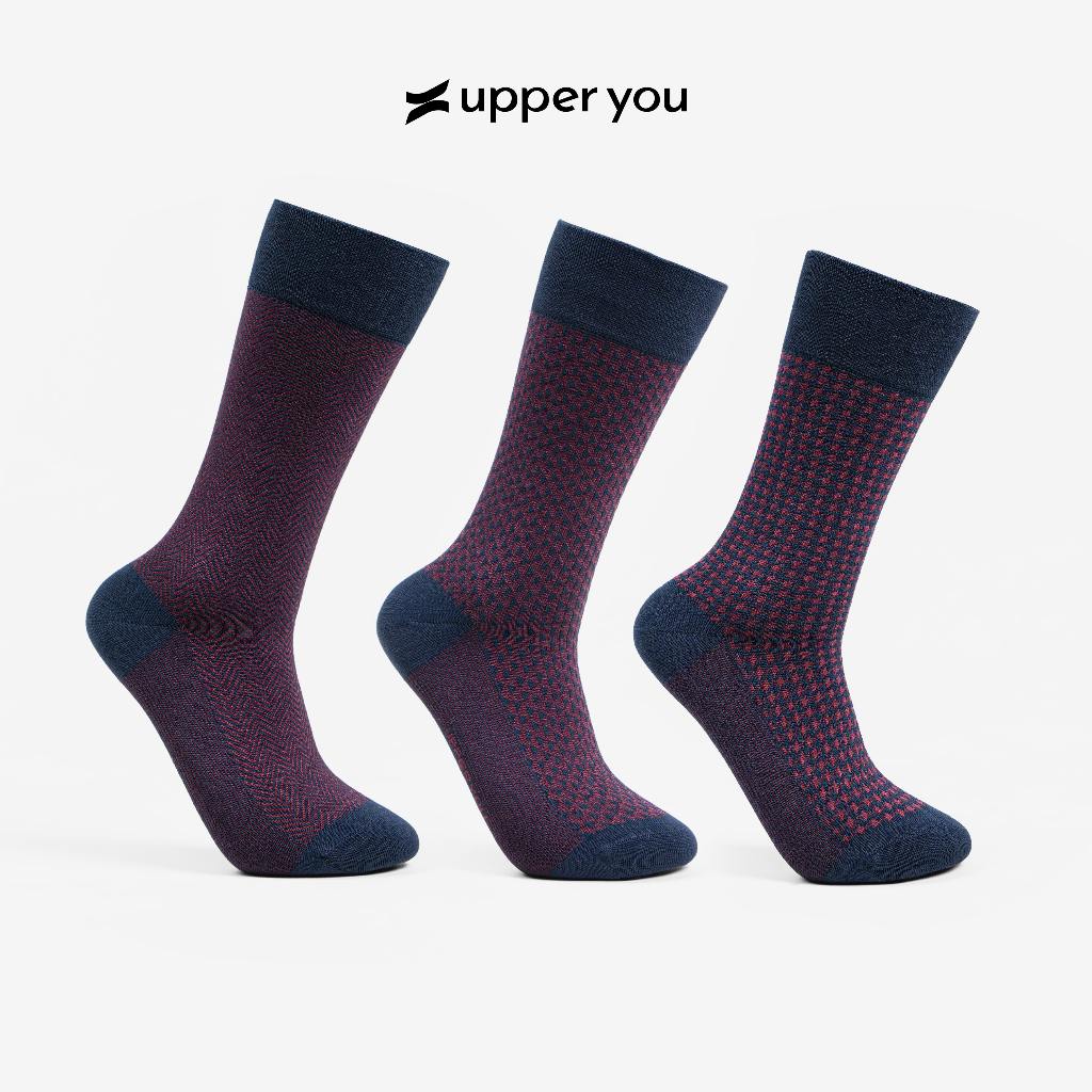 Tất Vớ Nam Giày Tây Premium UPPER YOU Mercerized Cotton Thấm Hút Thoáng Khí Họa Tiết Màu Tím Bordeau