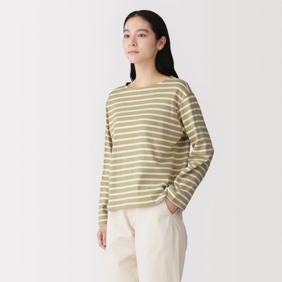 [26AW] MUJI Áo Thun Nữ Cổ Thuyền Vải Sợi Dày Tay Dài