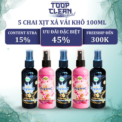 [Chính Hãng] Combo 5 Chai Xịt Xả Vải Khô HygienC Plus 100ml/Chai - Hương Mẫu Đơn/ Hoa Hồng