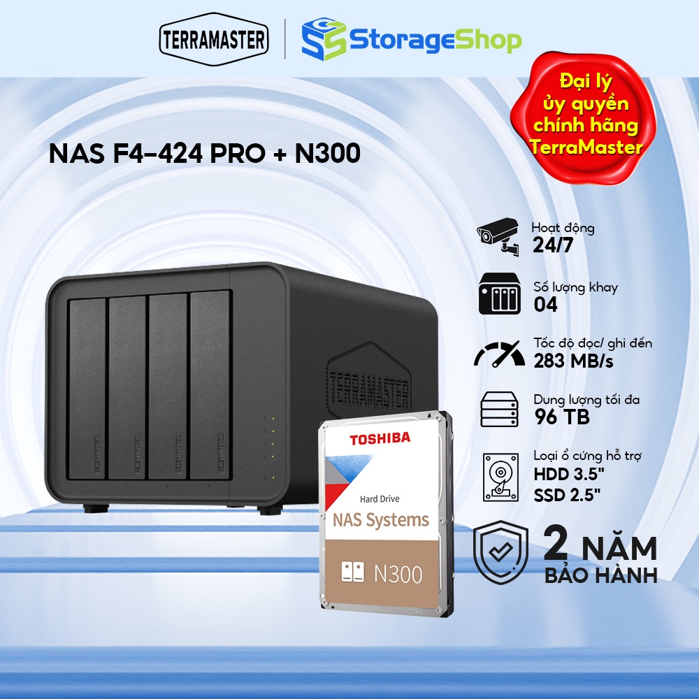 Combo bộ thiết bị lưu trữ NAS TerraMaster F4-424 Pro +1 ổ cứng NAS HDD Toshiba N300 - Storage Shop